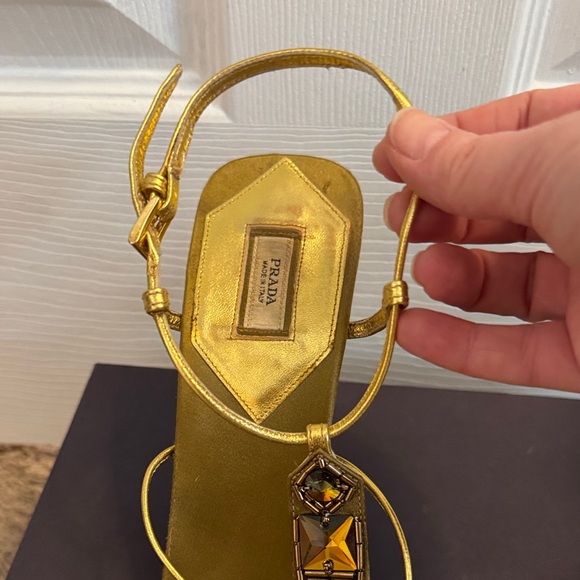 Prada Metallic Gold Jeweled Strappy Heels - Picture 3 of 9